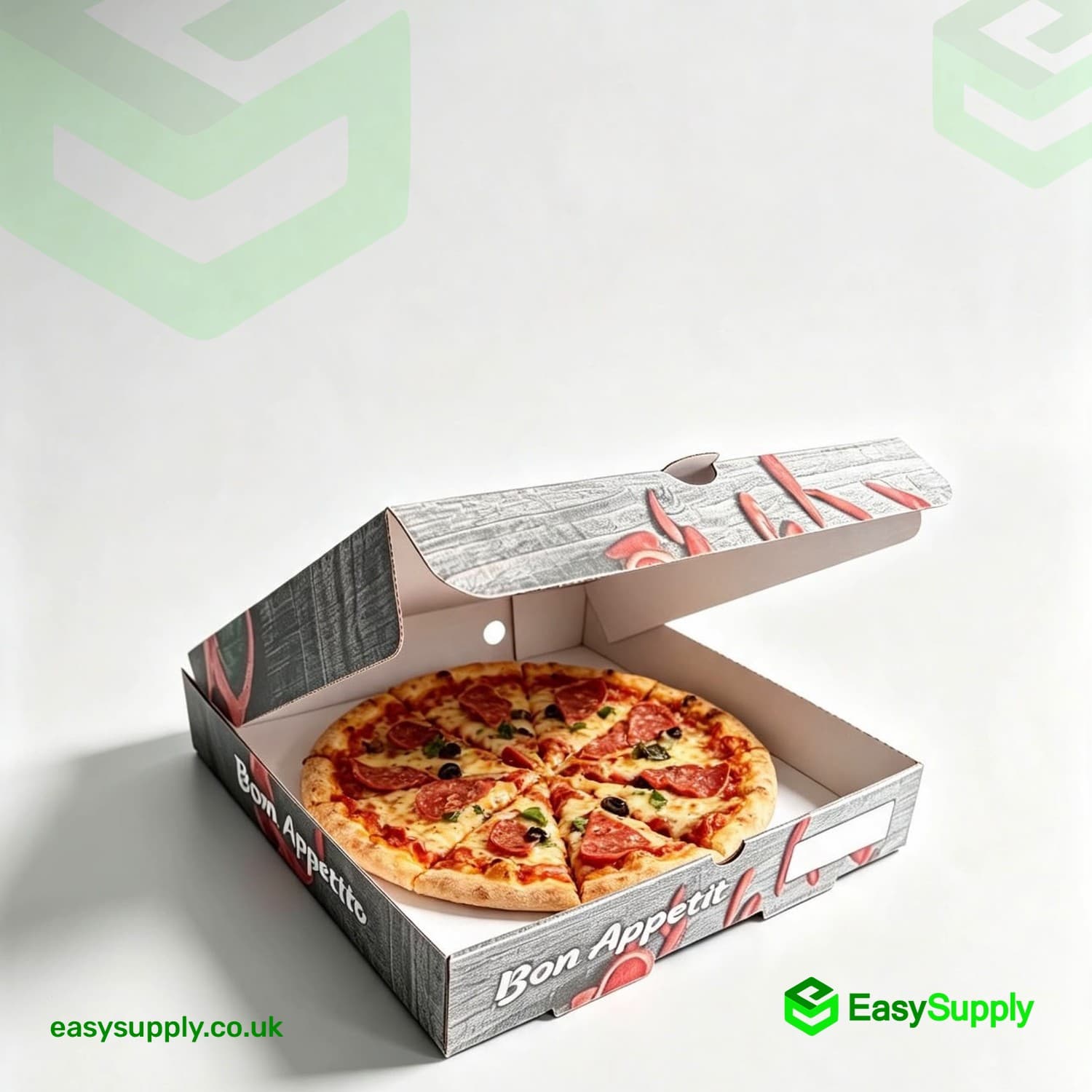 14" Pizza Box White Bon Appetit Print Premium Quality