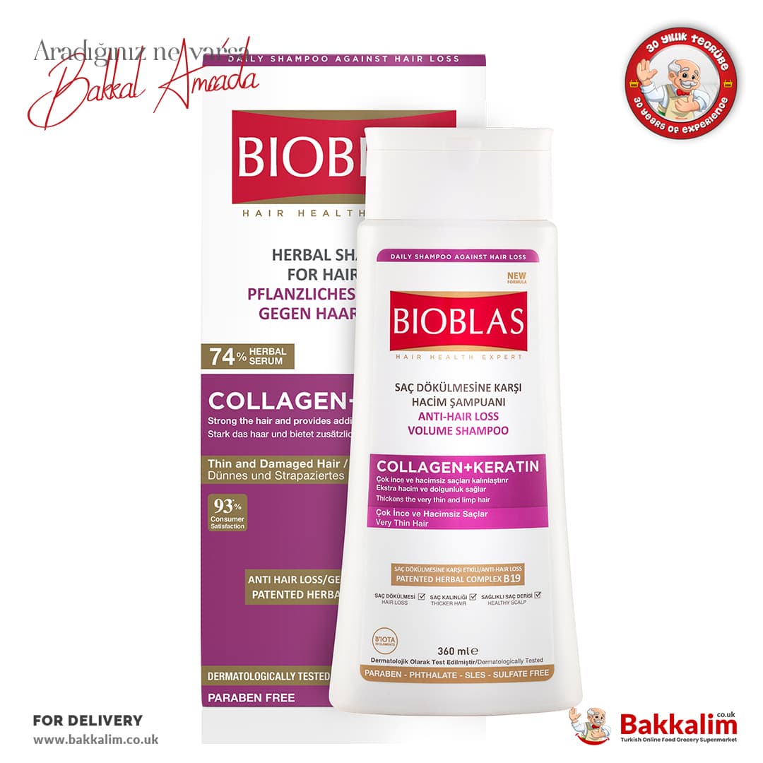 Bioblas Collagen And Keratin Anti Hair Loss Volume Herbal Shampoo 360ml