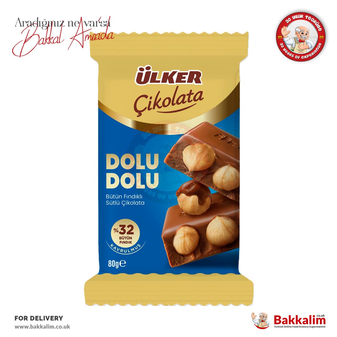 Ulker %32 Dolu Dolu Whole Hazelnut Milky Chocolate 80g