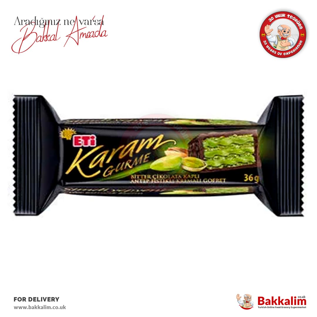 Eti Karam Gurme Dark Chocolate Coated Wafer with Pistachio Cream 36g